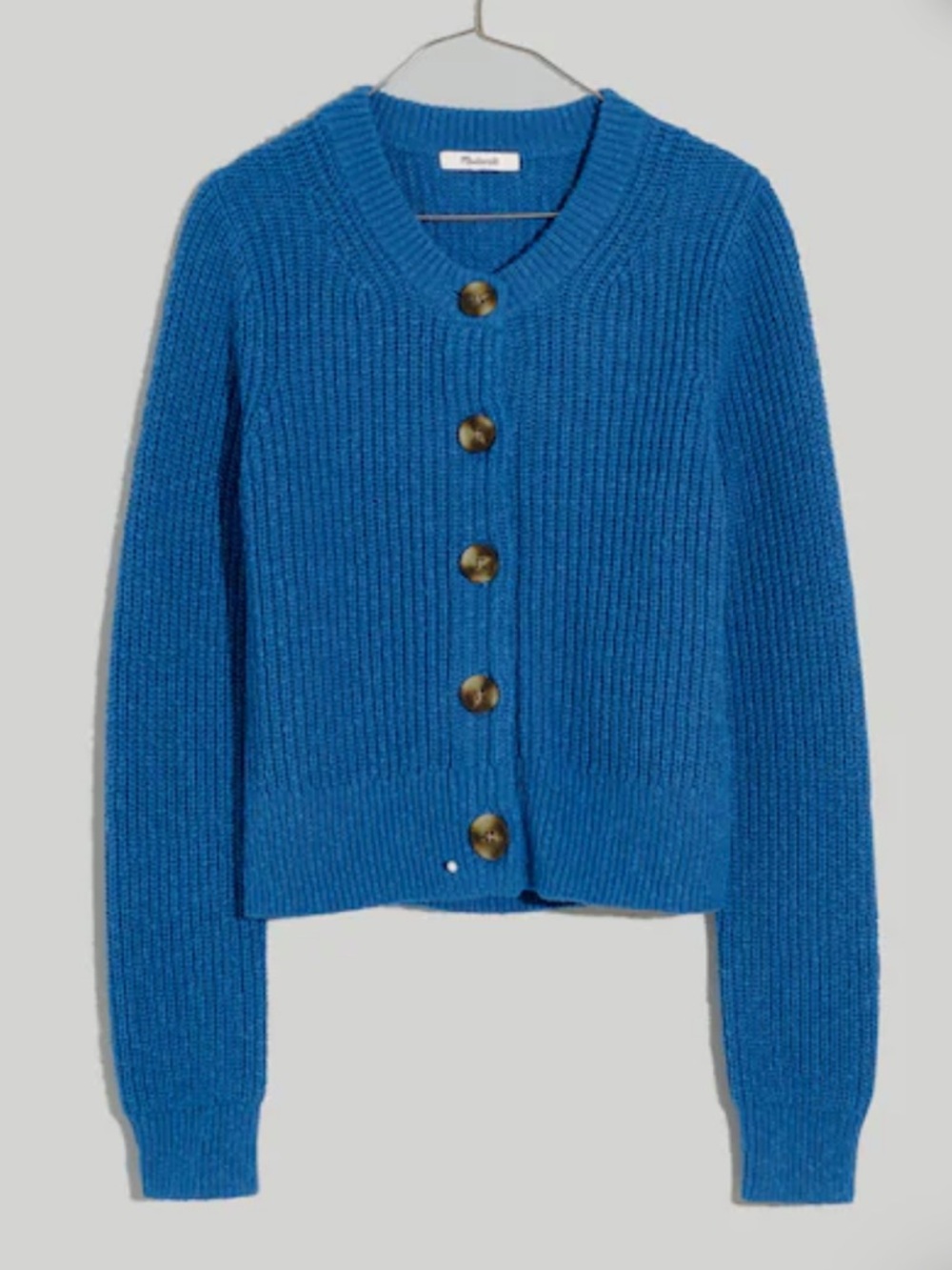 Madewell Vibrant Blue Ribbed Button-Up Cardigan